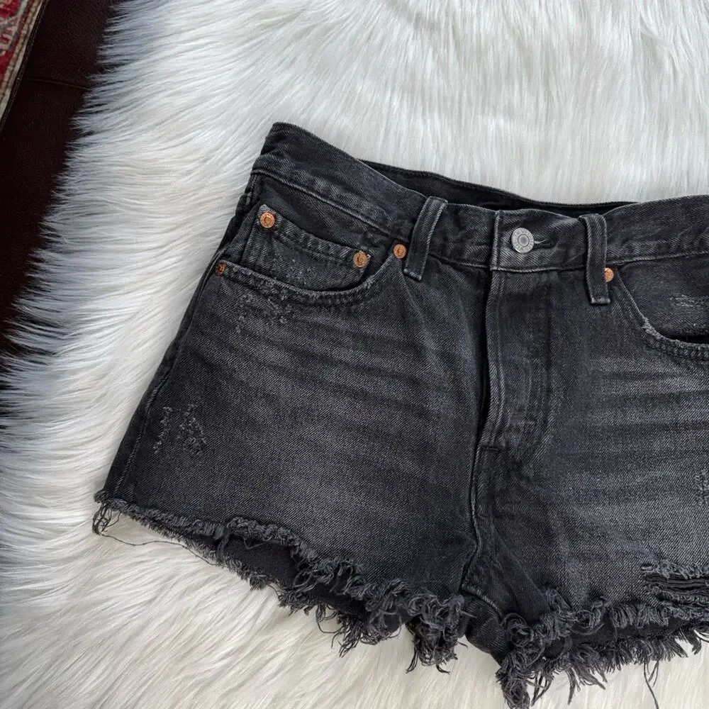 Levi’s 501 Trashed Black Denim Button Front Cut Offs